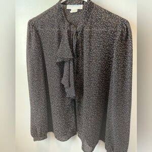 Vintage Liz Baker black multi color confetti ruffle blouse size 12/ L